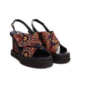 DRIES VAN NOTEN Tapestry Floral Jacquard Strappy Wedge Heel Sandals Size 36.5
